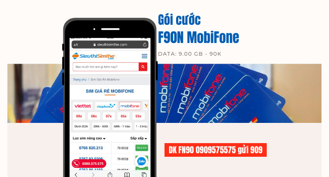 Gói cước F90N MobiFone có ngay 9GB chỉ với 90k/tháng