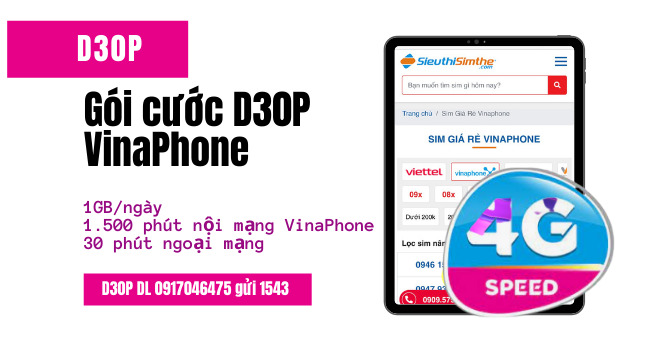 Gói cước D30P VinaPhone thông dụng nhất chỉ với 90K
