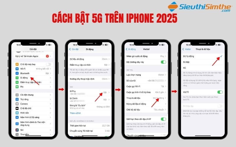 Các bước bật 5G trên iphone 2025